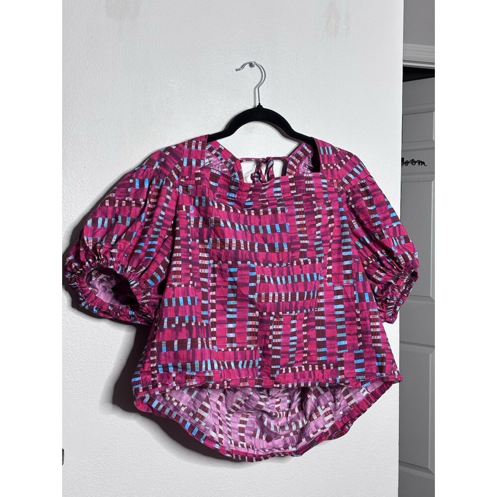 Marie Oliver Maison Square Neck Puff Sleeve Cotton Artsy Top Lrg Quiet Luxury